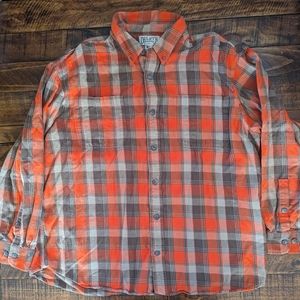 Duluth Trading Co Burlyweight Flannel Shirt Mens 2XL Orange Gray Plaid Button Up